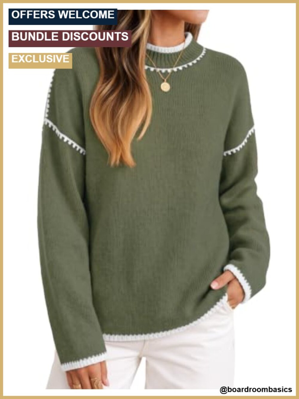 Mock Neck Oversized Knit Pullover Sweater Drop Shoulder